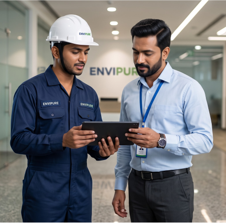 Envipure team discussing sustainable waste solutions